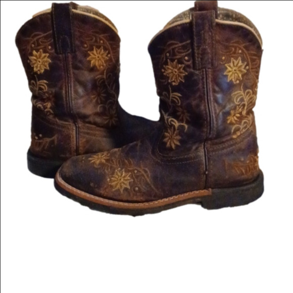 DAN POST, BROWN WITH YELLOW LOOKING DAISIES. KIDS SIZE 2.5. - Picture 5 of 9